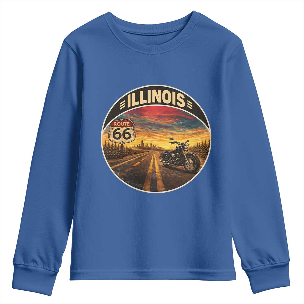 Illinois Route Highway 66 Motorcycle Youth Sweatshirt Road Trip Adventure