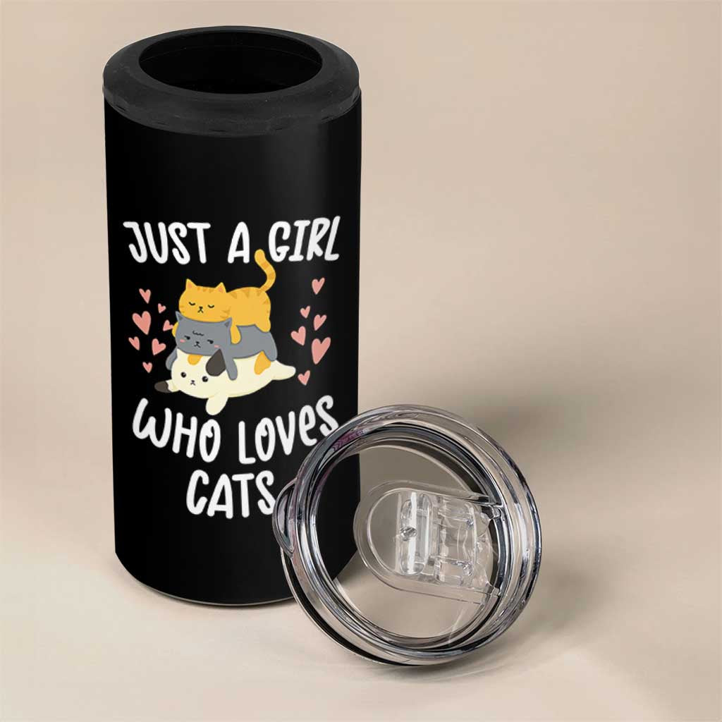 Just A Girl Who Loves Cats 4 in 1 Can Cooler Tumbler Cute Kittens Pet Lover