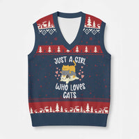 Just A Girl Who Loves Cats V-Neck Knit Sweater Vest Cute Kittens Pet Lover - Wonder Print Shop