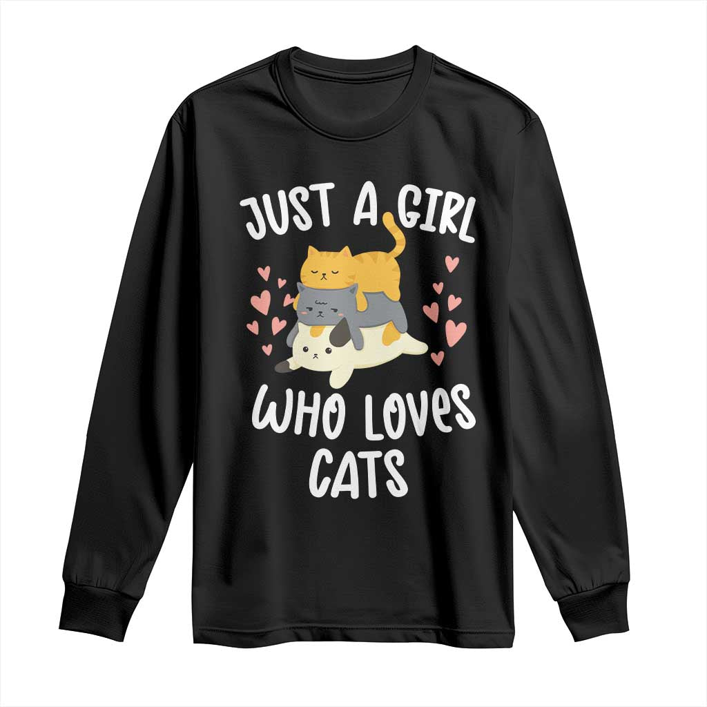 Just A Girl Who Loves Cats Long Sleeve Shirt Cute Kittens Pet Lover - Wonder Print Shop