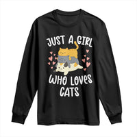 Just A Girl Who Loves Cats Long Sleeve Shirt Cute Kittens Pet Lover - Wonder Print Shop