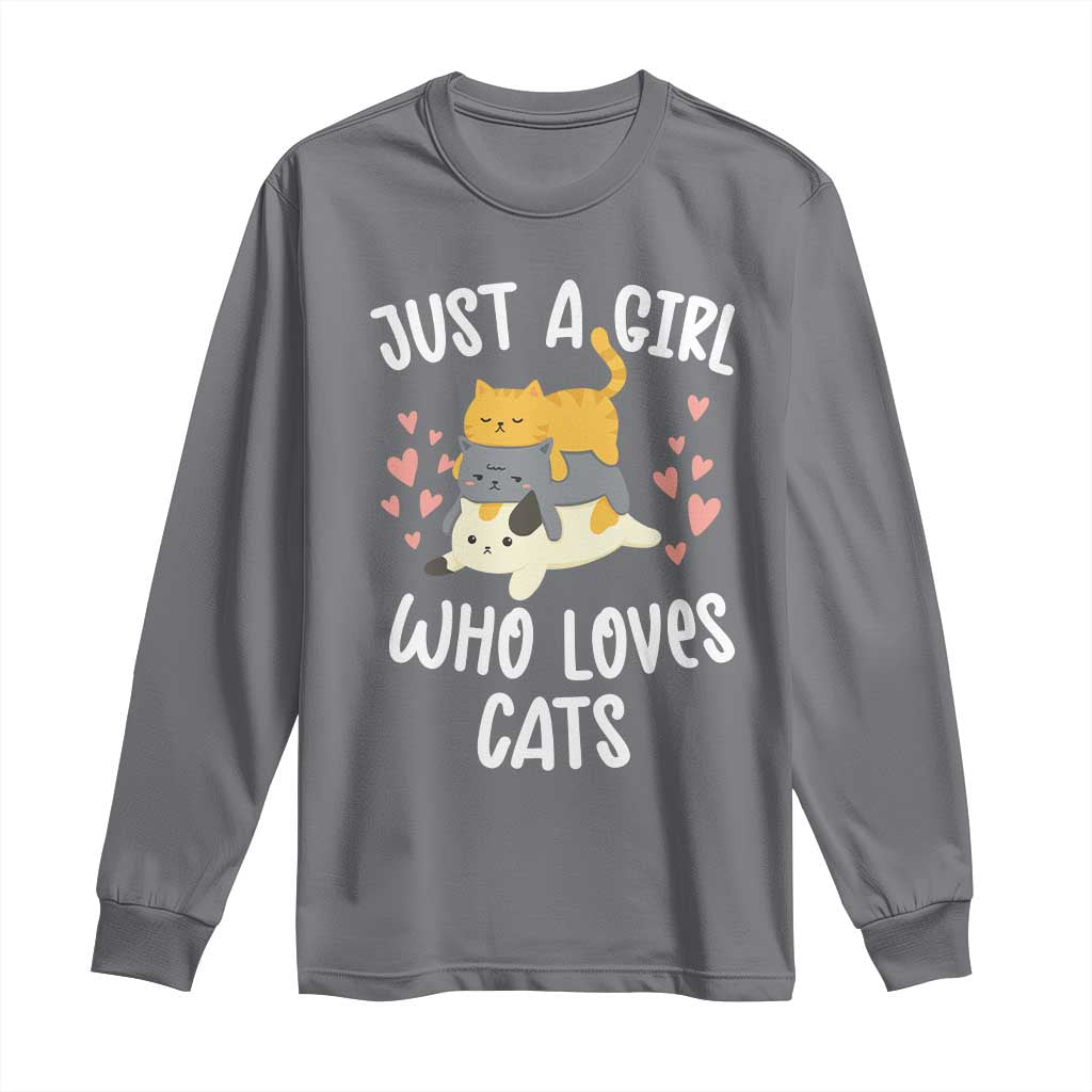Just A Girl Who Loves Cats Long Sleeve Shirt Cute Kittens Pet Lover - Wonder Print Shop