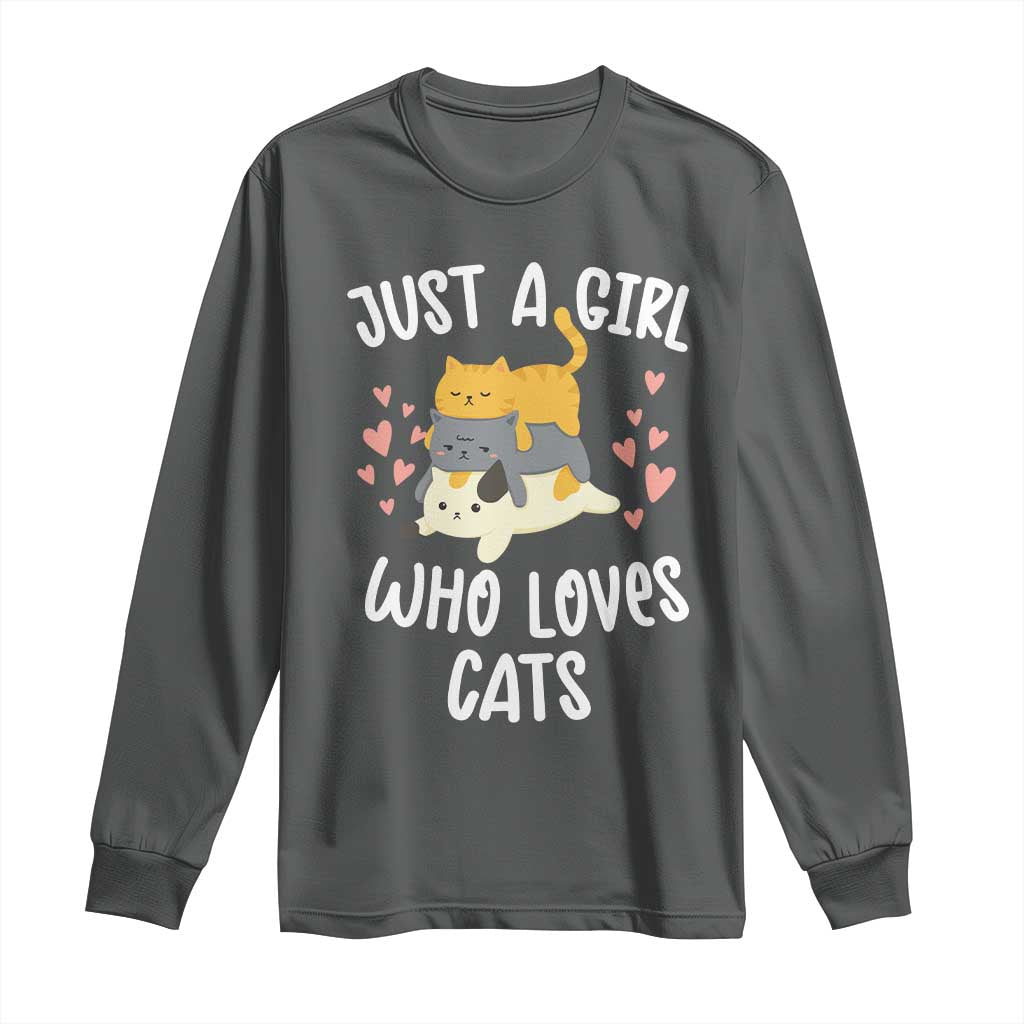 Just A Girl Who Loves Cats Long Sleeve Shirt Cute Kittens Pet Lover - Wonder Print Shop