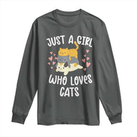 Just A Girl Who Loves Cats Long Sleeve Shirt Cute Kittens Pet Lover - Wonder Print Shop