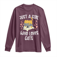 Just A Girl Who Loves Cats Long Sleeve Shirt Cute Kittens Pet Lover - Wonder Print Shop