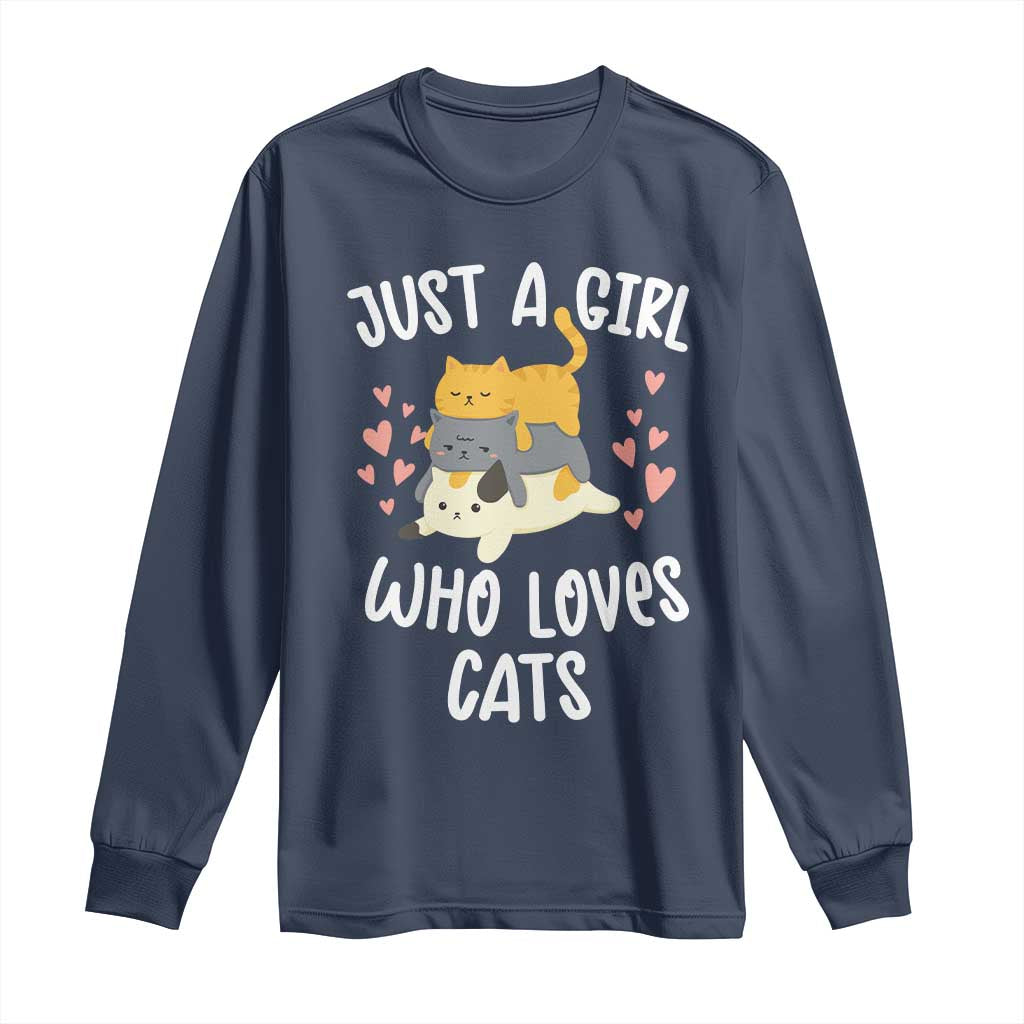 Just A Girl Who Loves Cats Long Sleeve Shirt Cute Kittens Pet Lover - Wonder Print Shop