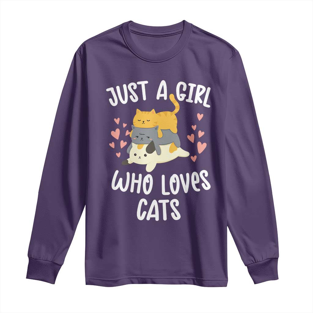 Just A Girl Who Loves Cats Long Sleeve Shirt Cute Kittens Pet Lover - Wonder Print Shop