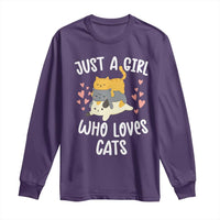 Just A Girl Who Loves Cats Long Sleeve Shirt Cute Kittens Pet Lover - Wonder Print Shop