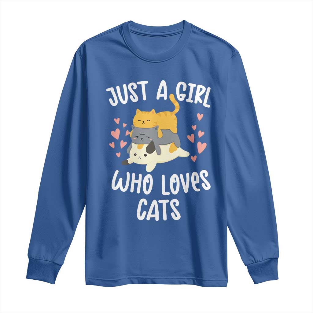 Just A Girl Who Loves Cats Long Sleeve Shirt Cute Kittens Pet Lover - Wonder Print Shop
