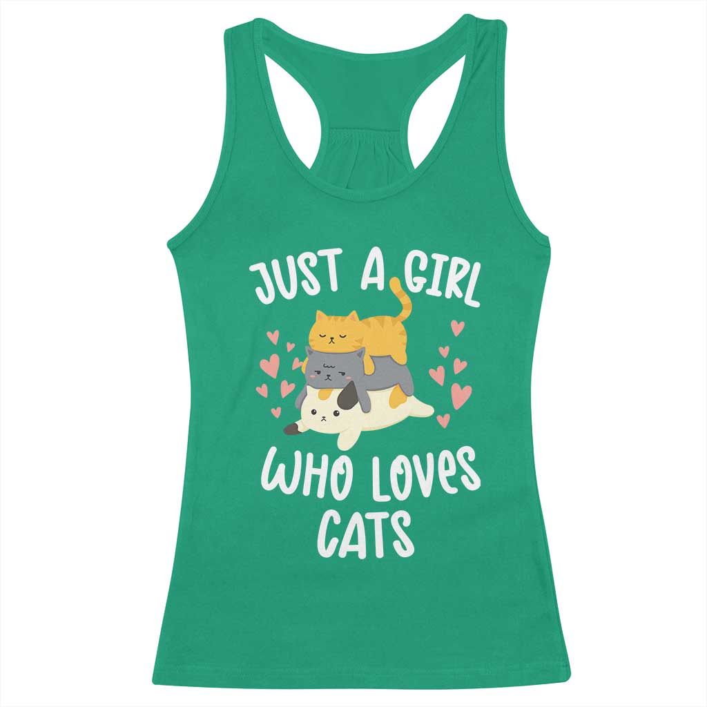 Just A Girl Who Loves Cats Racerback Tank Top Cute Kittens Pet Lover - Wonder Print Shop