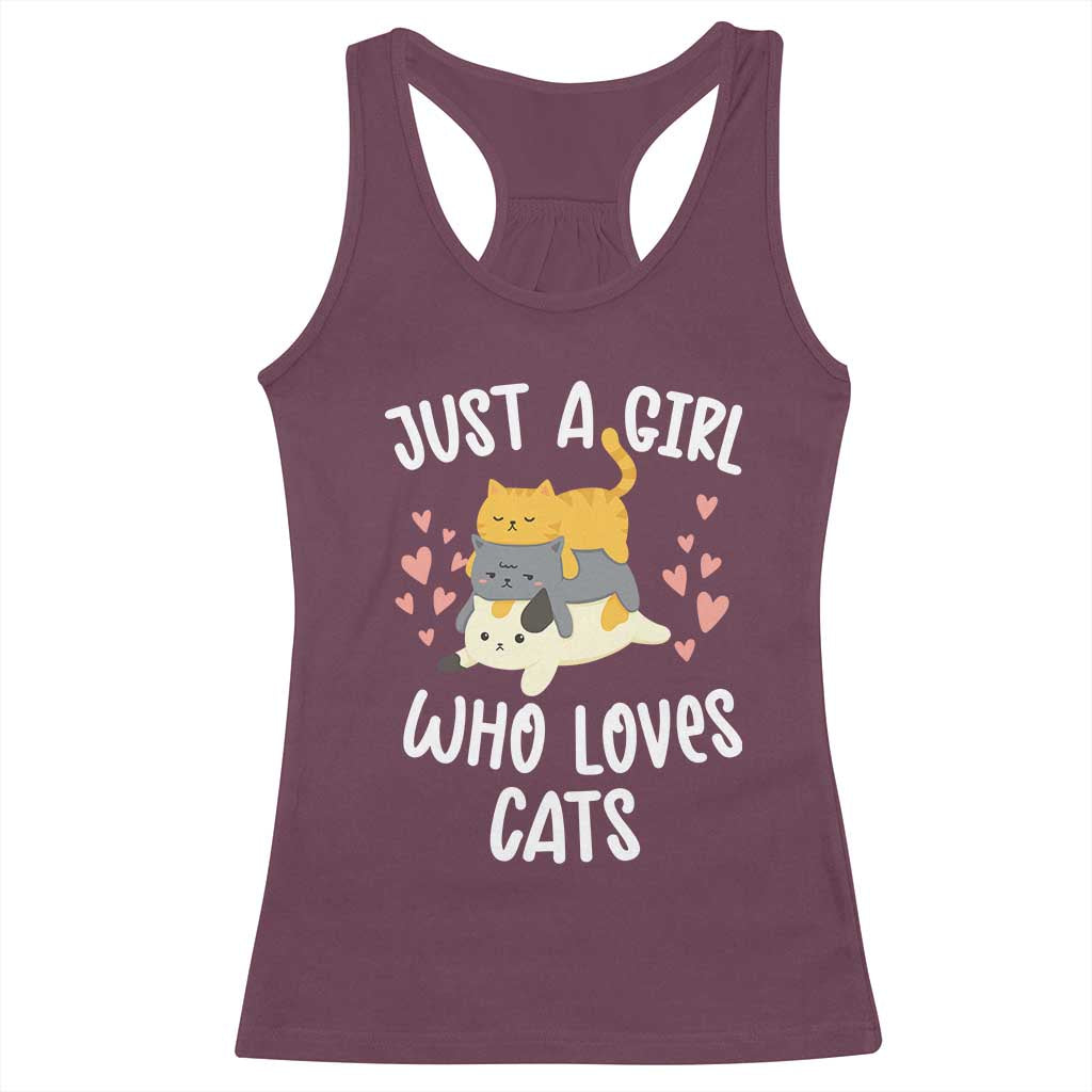 Just A Girl Who Loves Cats Racerback Tank Top Cute Kittens Pet Lover - Wonder Print Shop
