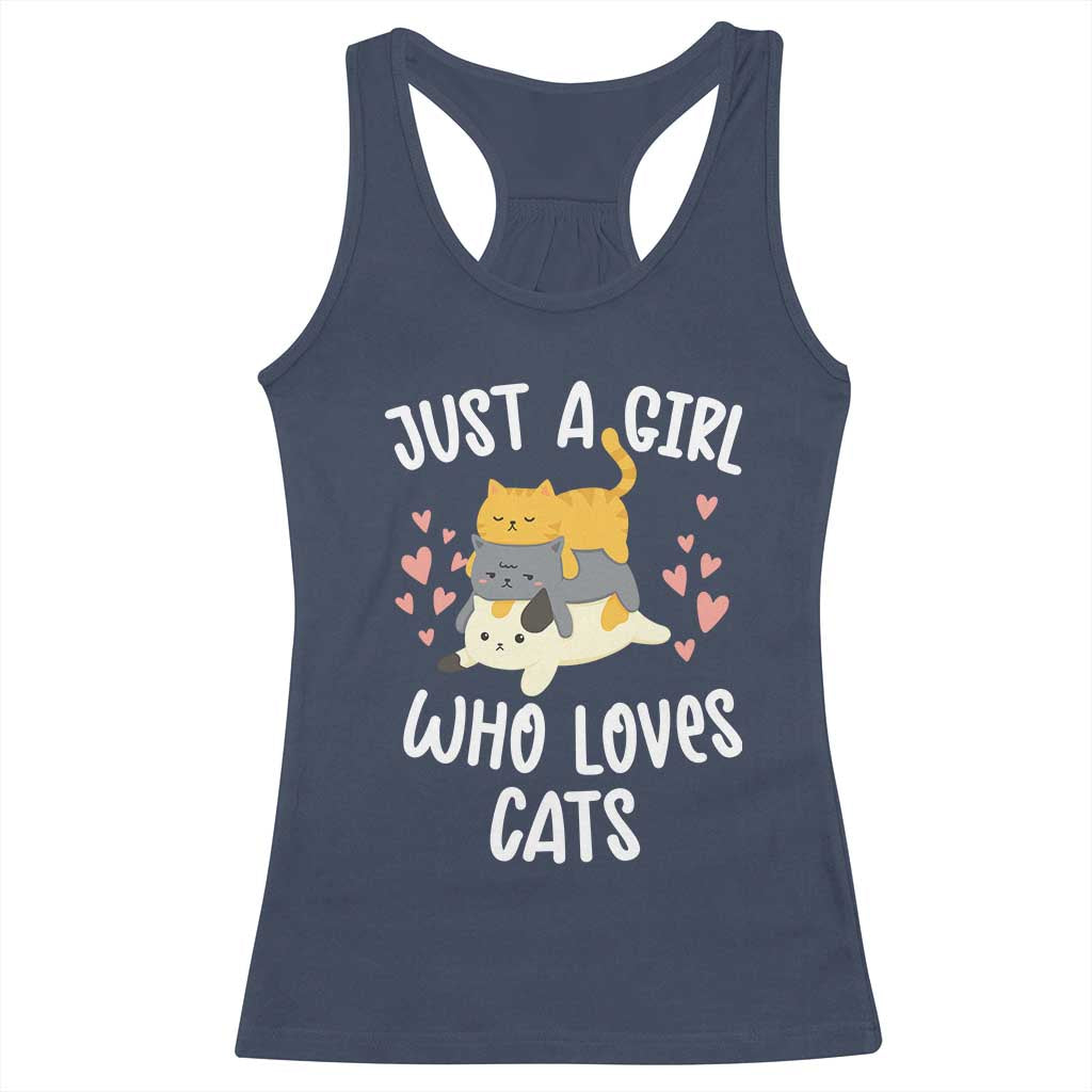 Just A Girl Who Loves Cats Racerback Tank Top Cute Kittens Pet Lover - Wonder Print Shop