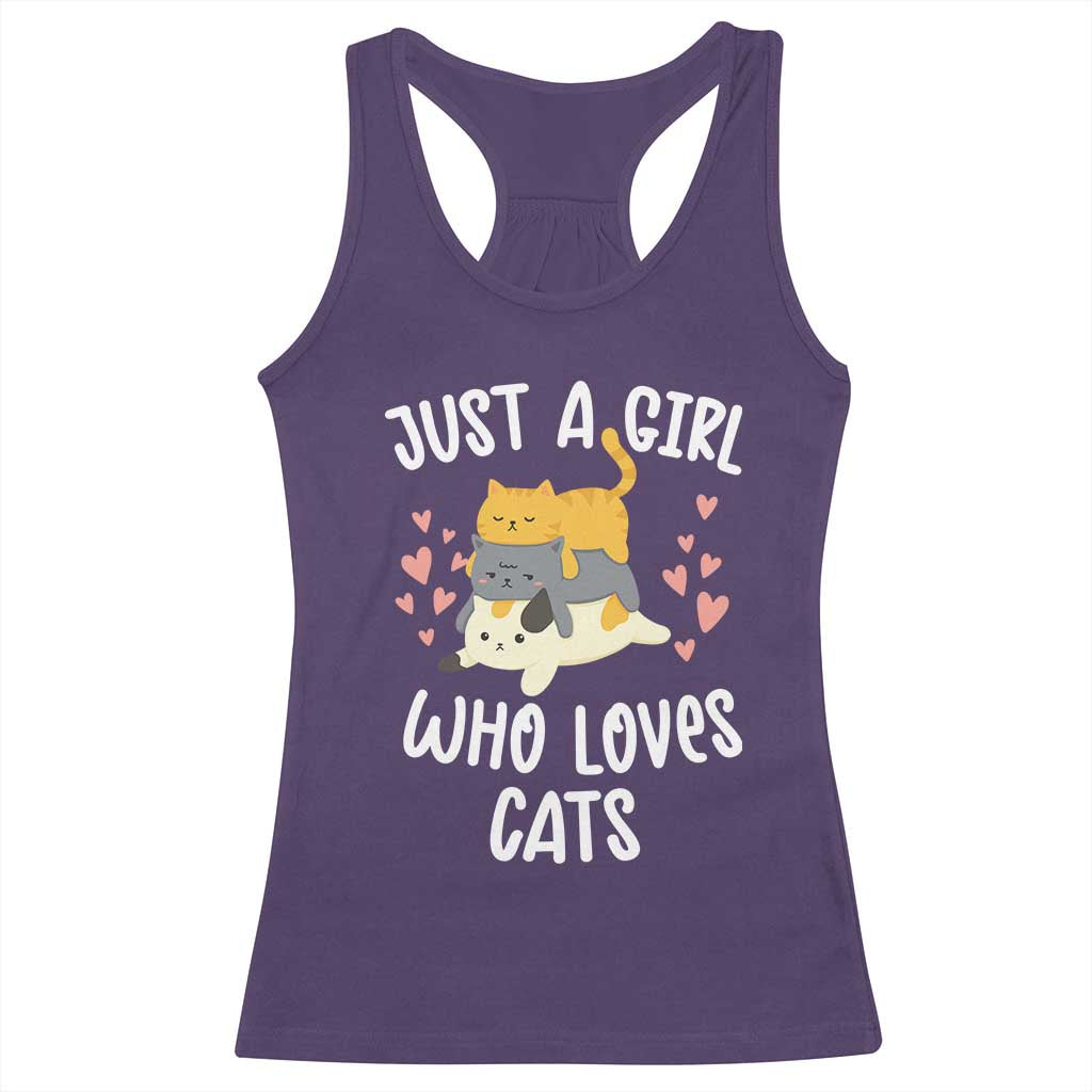 Just A Girl Who Loves Cats Racerback Tank Top Cute Kittens Pet Lover - Wonder Print Shop
