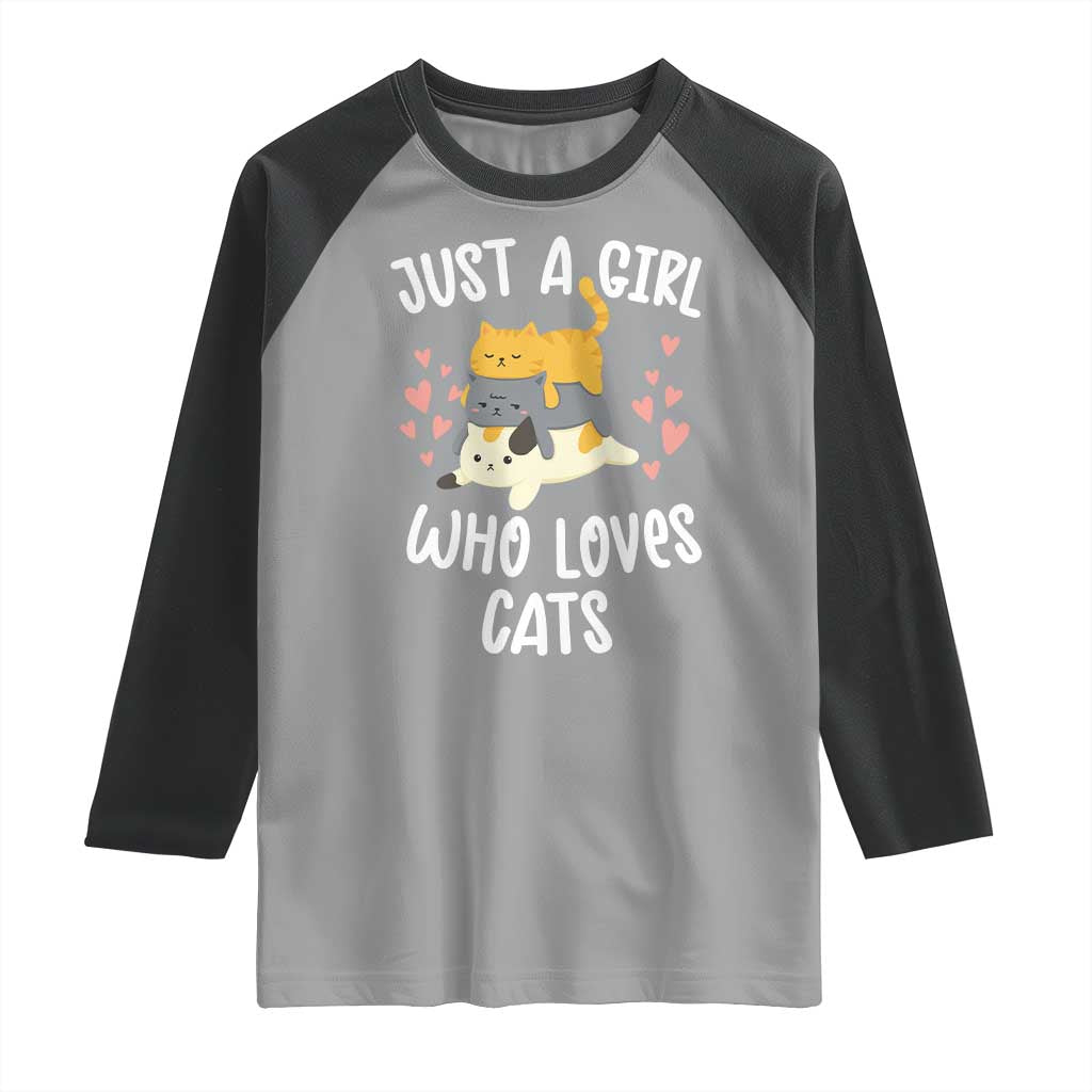 Just A Girl Who Loves Cats Raglan Shirt Cute Kittens Pet Lover - Wonder Print Shop