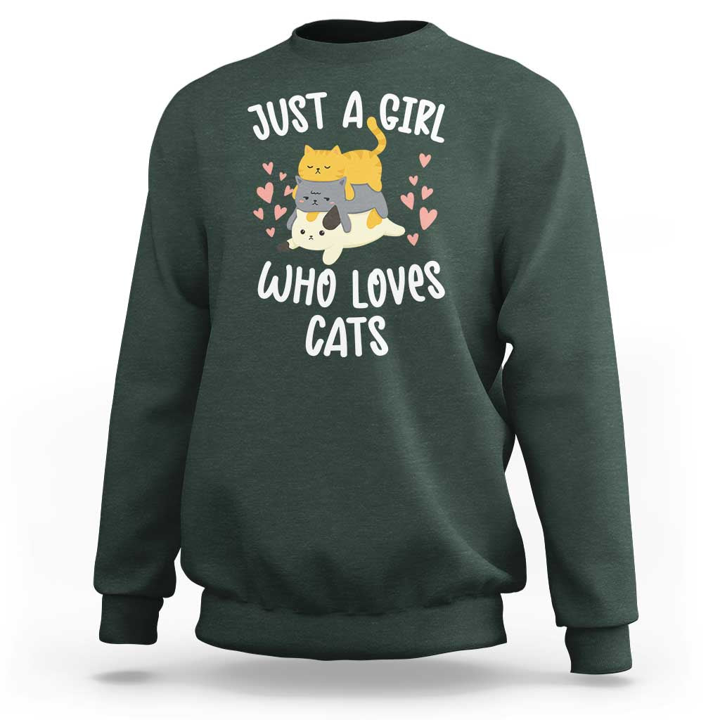 Just A Girl Who Loves Cats Sweatshirt Cute Kittens Pet Lover - Wonder Print Shop