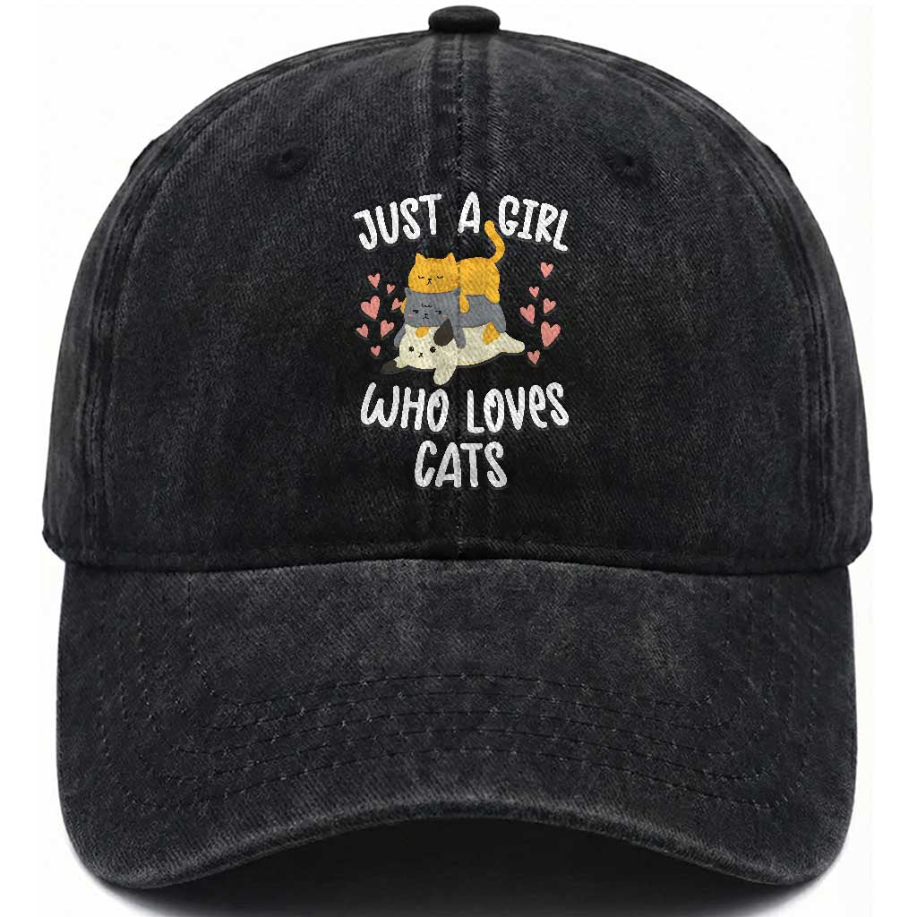 Just A Girl Who Loves Cats Washed Cotton Baseball Cap Cute Kittens Pet Lover