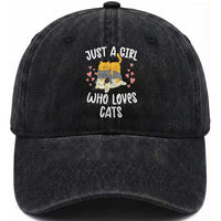 Just A Girl Who Loves Cats Washed Cotton Baseball Cap Cute Kittens Pet Lover