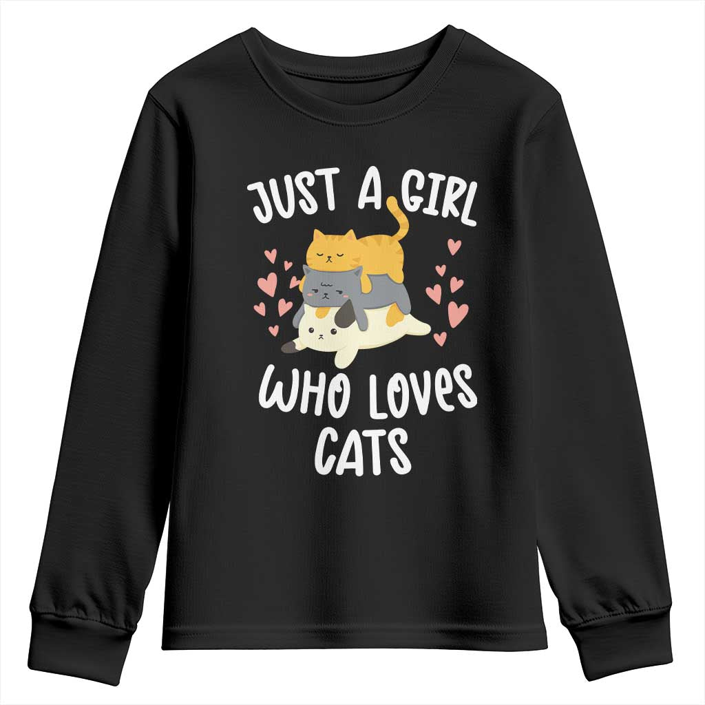 Just A Girl Who Loves Cats Youth Sweatshirt Cute Kittens Pet Lover - Wonder Print Shop