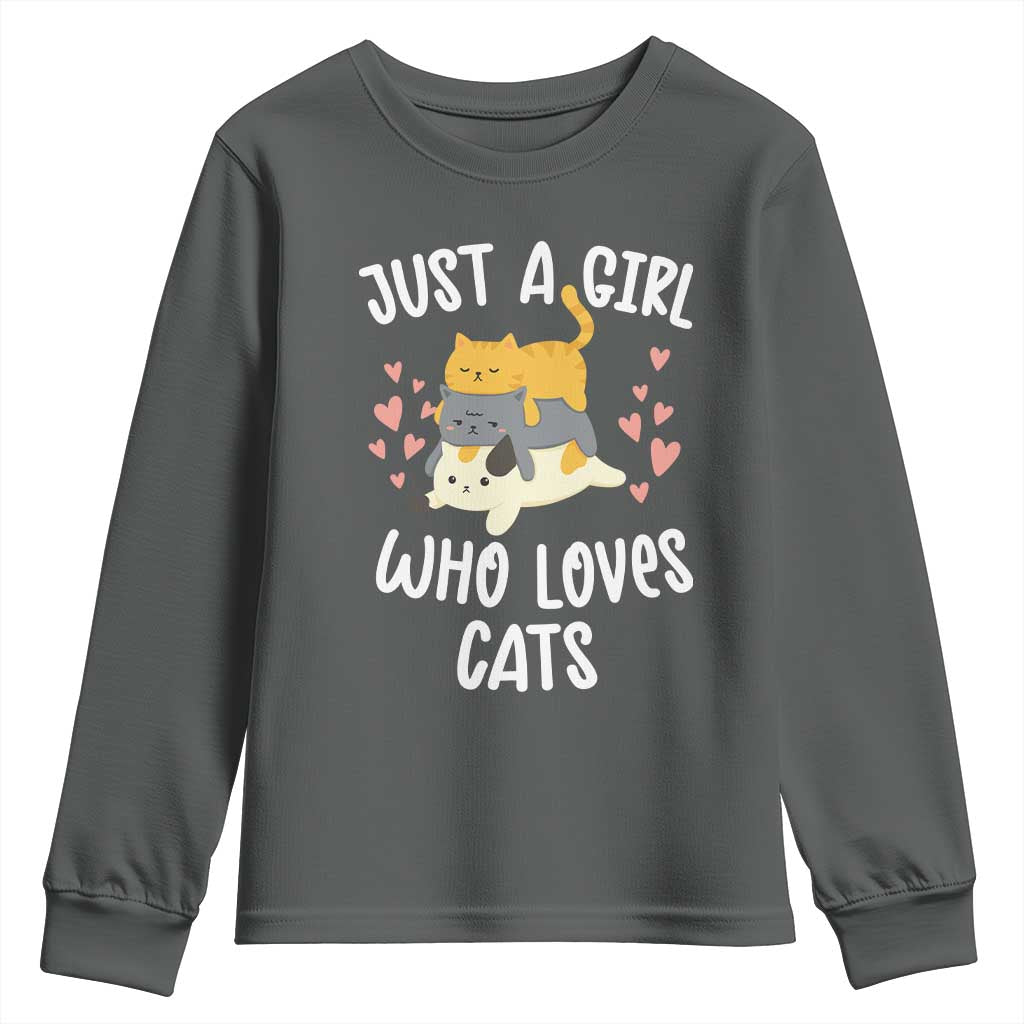 Just A Girl Who Loves Cats Youth Sweatshirt Cute Kittens Pet Lover - Wonder Print Shop