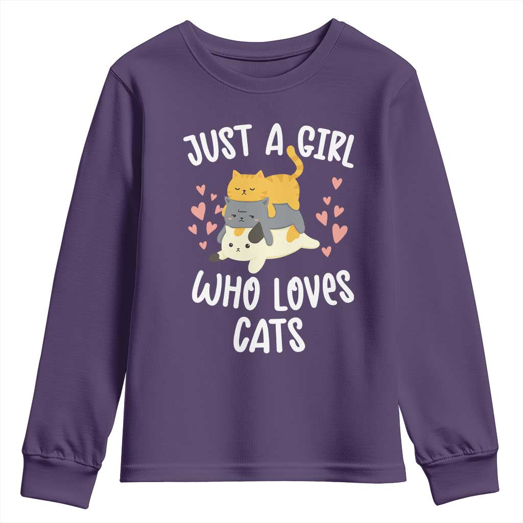 Just A Girl Who Loves Cats Youth Sweatshirt Cute Kittens Pet Lover - Wonder Print Shop