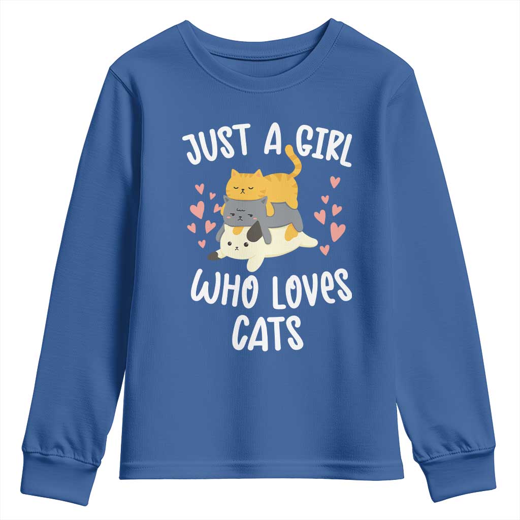 Just A Girl Who Loves Cats Youth Sweatshirt Cute Kittens Pet Lover - Wonder Print Shop