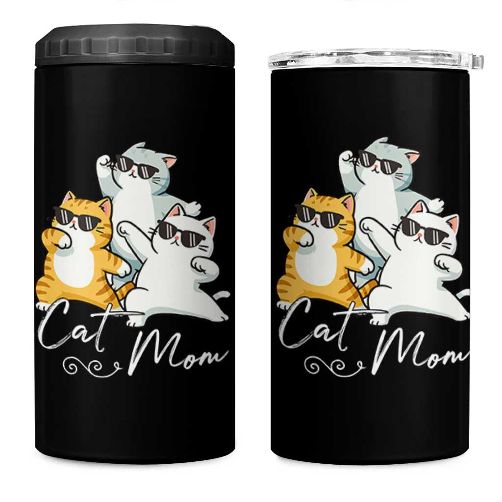 Cat Mom 4 in 1 Can Cooler Tumbler Three Cool Cats with Sunglasses