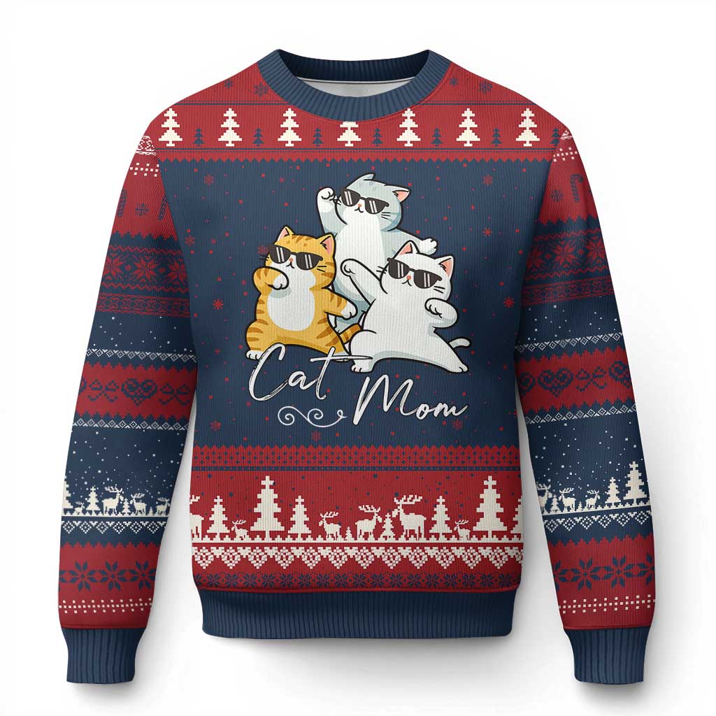 Cat Mom Ugly Christmas Sweater Three Cool Cats with Sunglasses - Wonder Print Shop