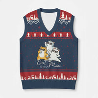 Cat Mom V-Neck Knit Sweater Vest Three Cool Cats with Sunglasses - Wonder Print Shop