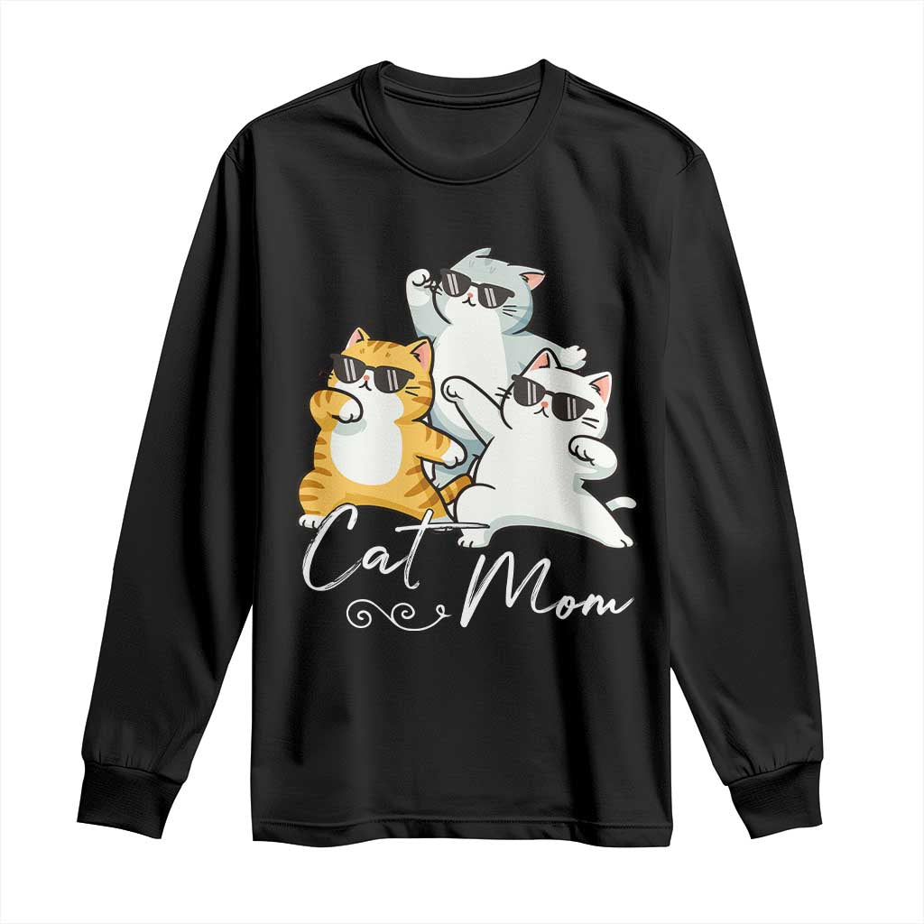 Cat Mom Long Sleeve Shirt Three Cool Cats with Sunglasses - Wonder Print Shop