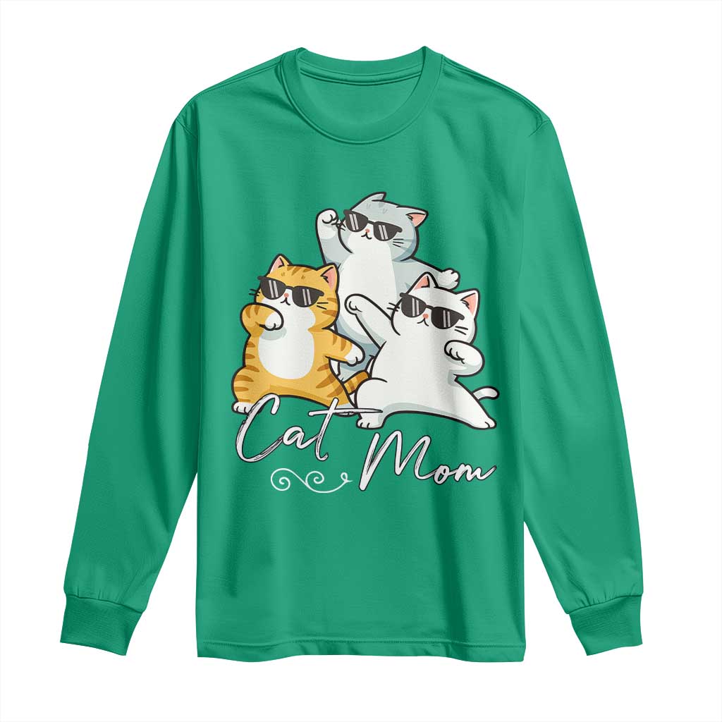 Cat Mom Long Sleeve Shirt Three Cool Cats with Sunglasses - Wonder Print Shop