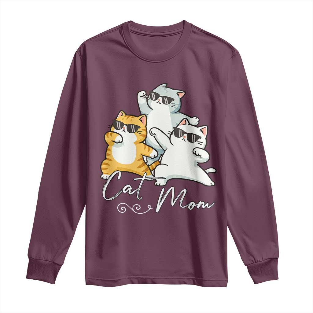 Cat Mom Long Sleeve Shirt Three Cool Cats with Sunglasses - Wonder Print Shop