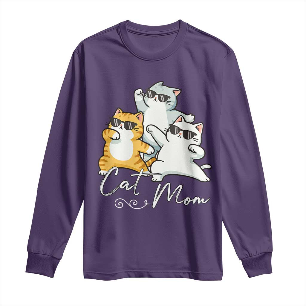 Cat Mom Long Sleeve Shirt Three Cool Cats with Sunglasses - Wonder Print Shop