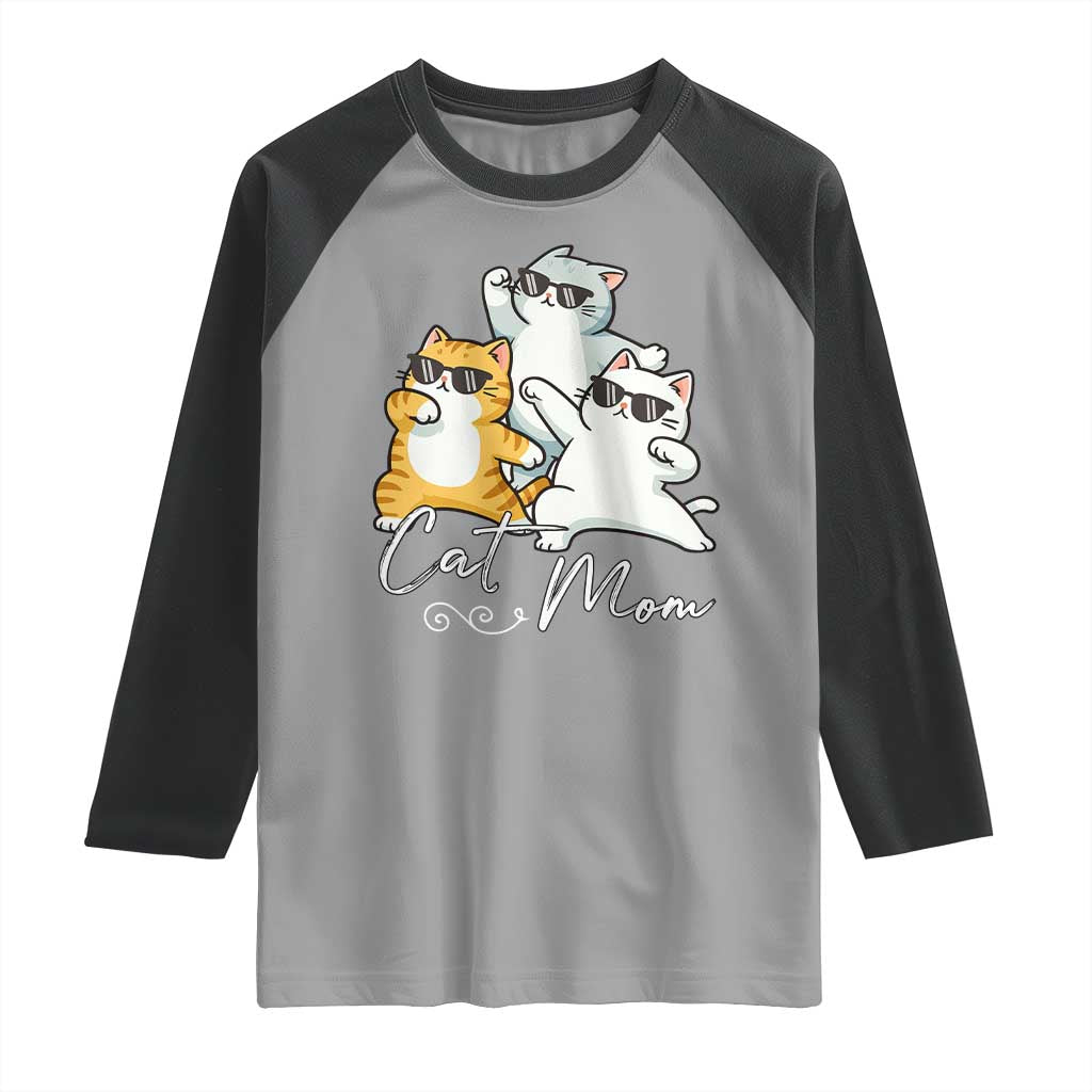 Cat Mom Raglan Shirt Three Cool Cats with Sunglasses - Wonder Print Shop