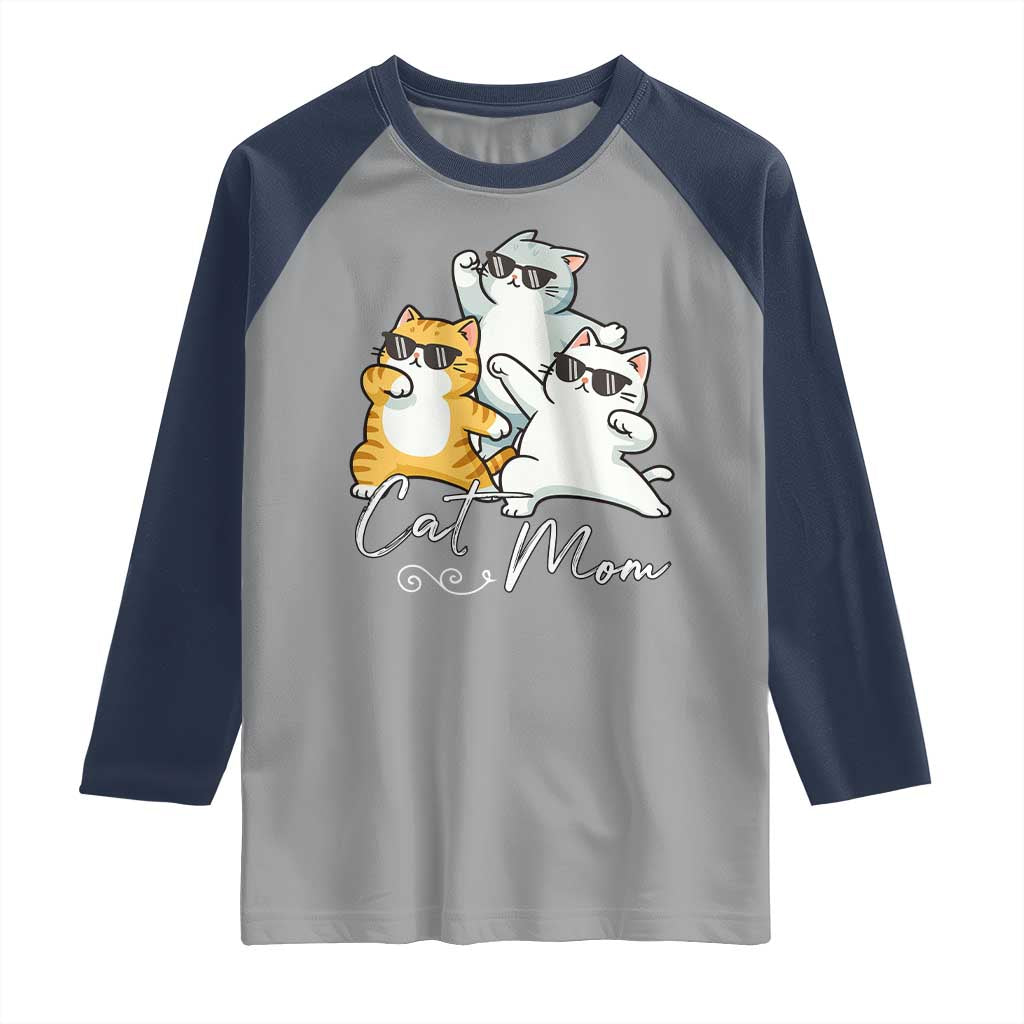 Cat Mom Raglan Shirt Three Cool Cats with Sunglasses - Wonder Print Shop