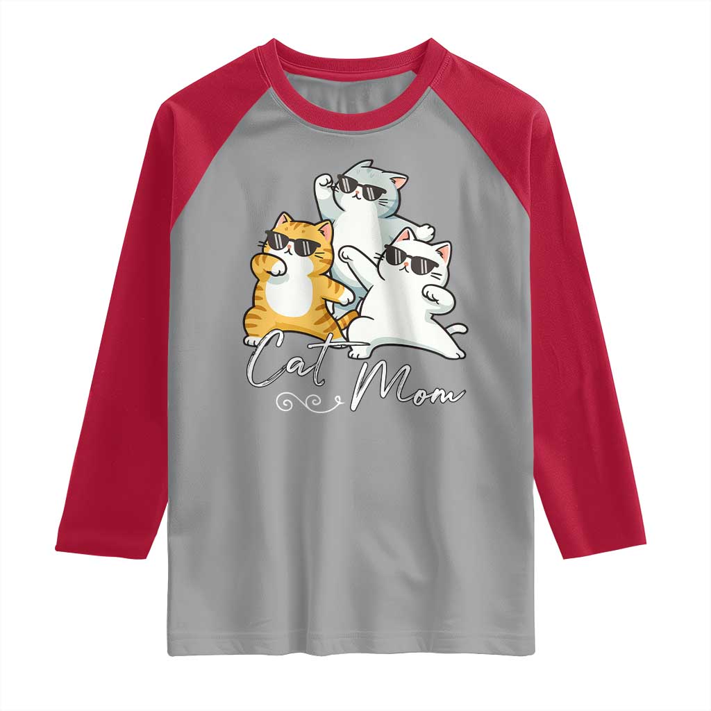 Cat Mom Raglan Shirt Three Cool Cats with Sunglasses - Wonder Print Shop