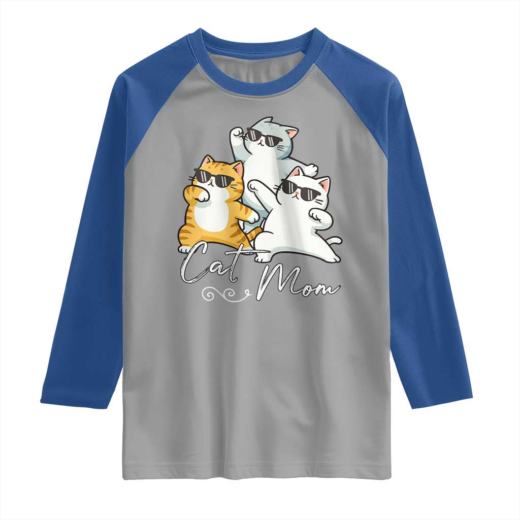 Cat Mom Raglan Shirt Three Cool Cats with Sunglasses - Wonder Print Shop