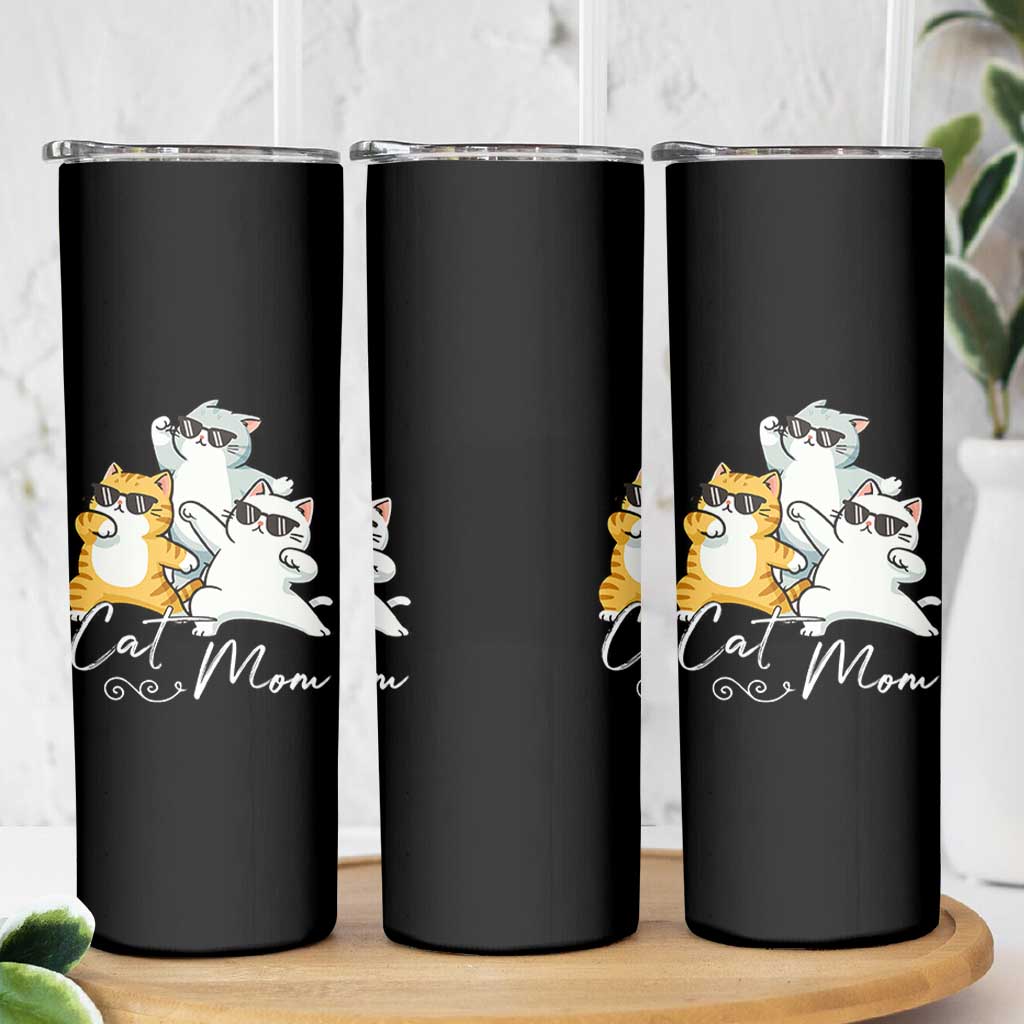 Cat Mom Skinny Tumbler Three Cool Cats with Sunglasses