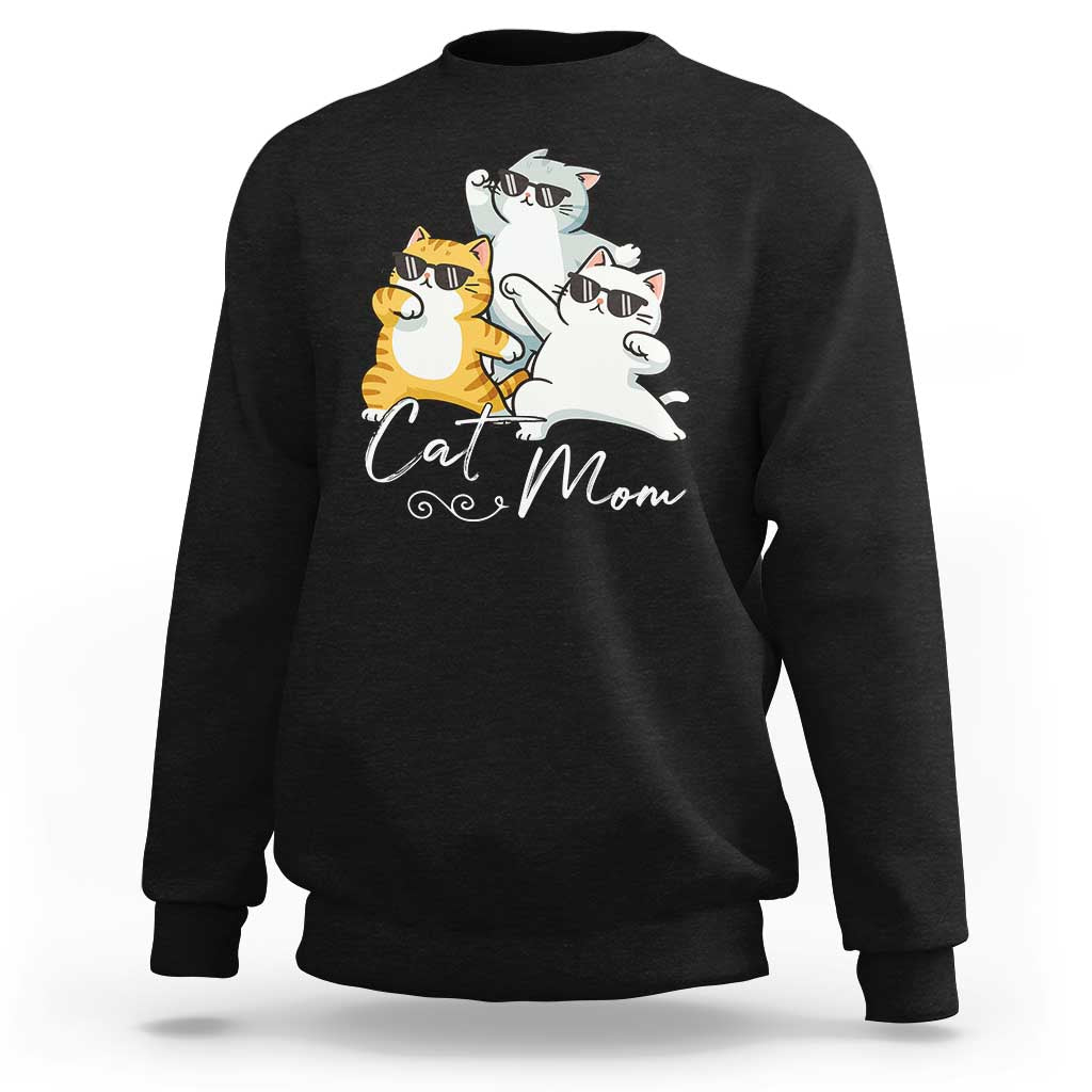 Cat Mom Sweatshirt Three Cool Cats with Sunglasses - Wonder Print Shop