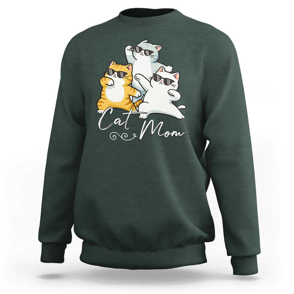 Cat Mom Sweatshirt Three Cool Cats with Sunglasses - Wonder Print Shop