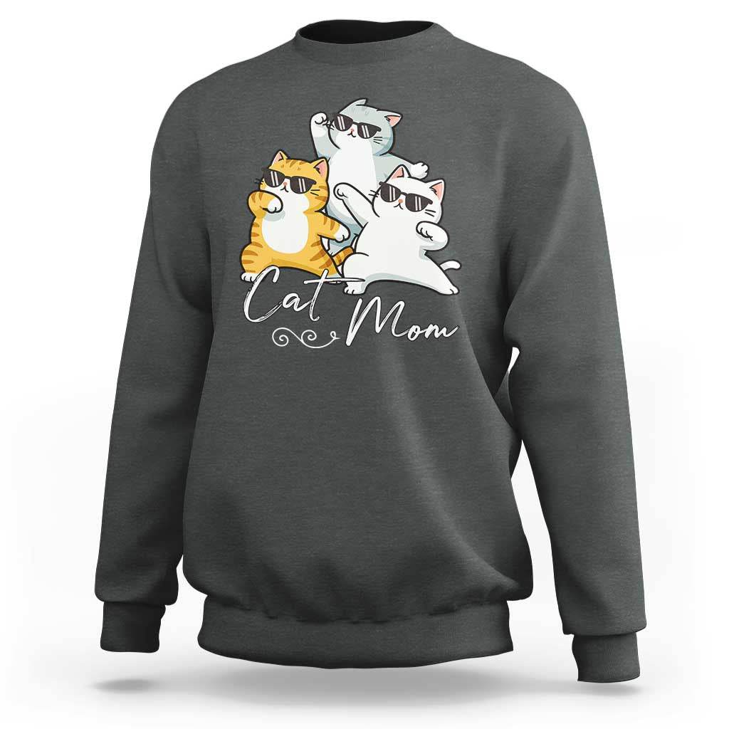 Cat Mom Sweatshirt Three Cool Cats with Sunglasses - Wonder Print Shop