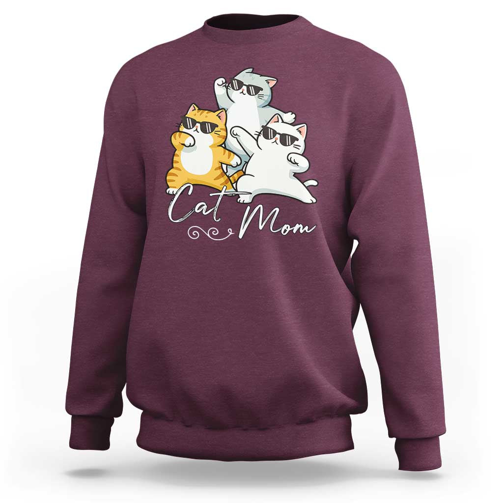 Cat Mom Sweatshirt Three Cool Cats with Sunglasses - Wonder Print Shop