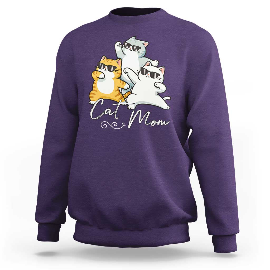 Cat Mom Sweatshirt Three Cool Cats with Sunglasses - Wonder Print Shop