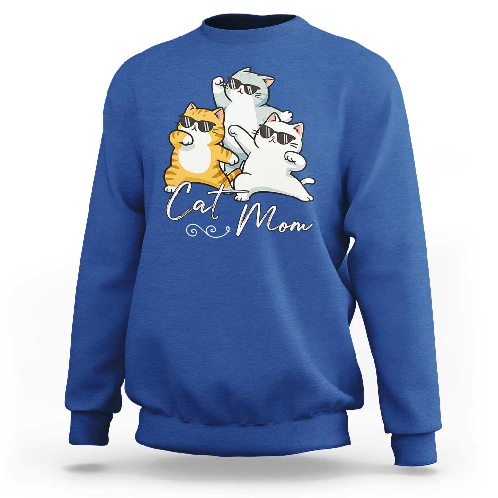 Cat Mom Sweatshirt Three Cool Cats with Sunglasses - Wonder Print Shop
