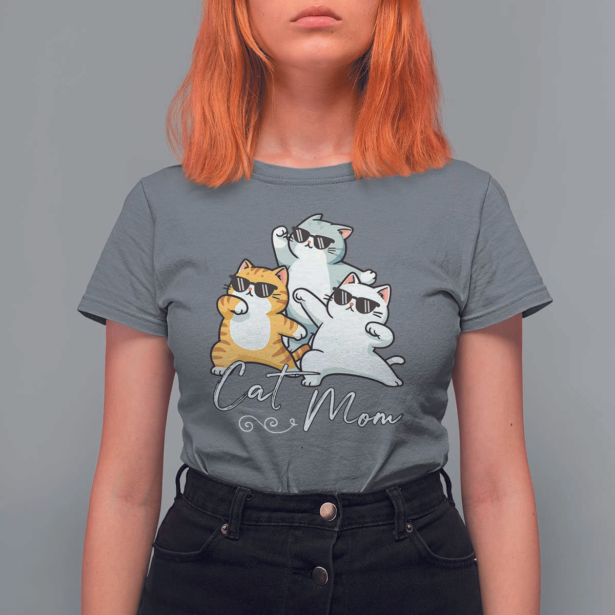 Cat Mom T Shirt For Women Three Cool Cats with Sunglasses - Wonder Print Shop