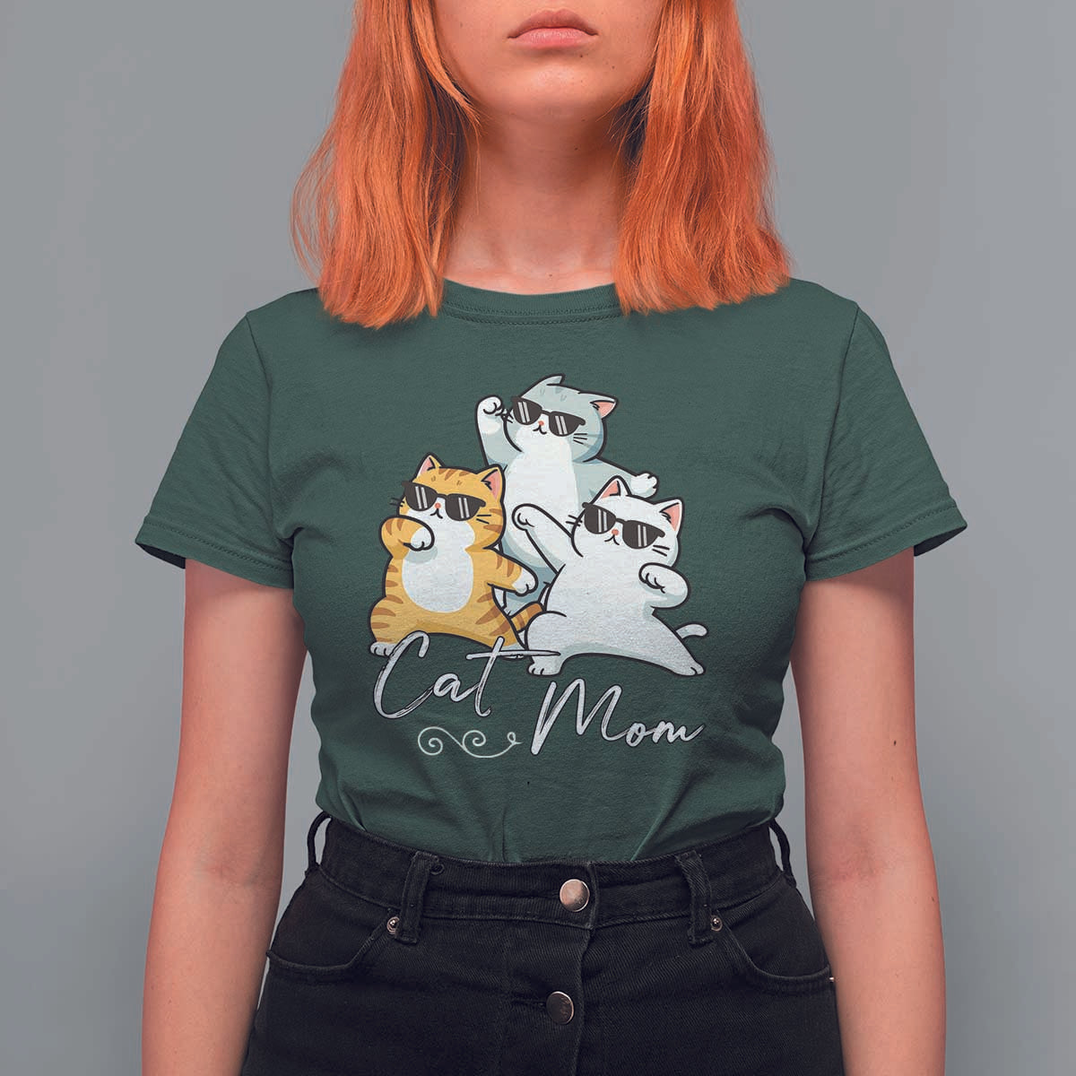 Cat Mom T Shirt For Women Three Cool Cats with Sunglasses - Wonder Print Shop
