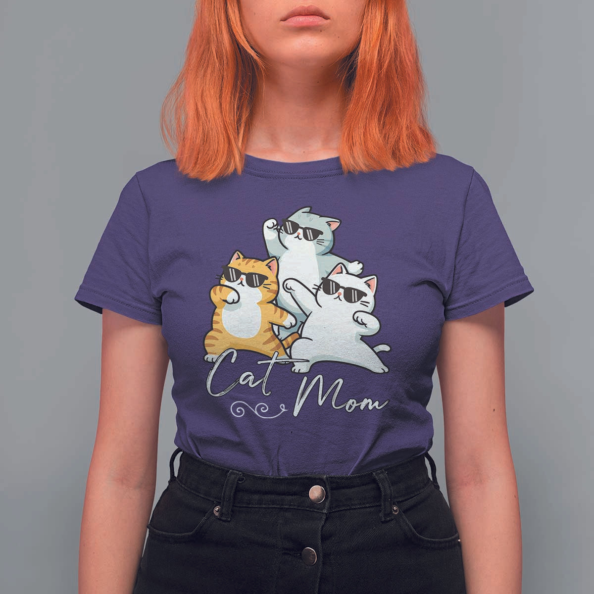 Cat Mom T Shirt For Women Three Cool Cats with Sunglasses - Wonder Print Shop