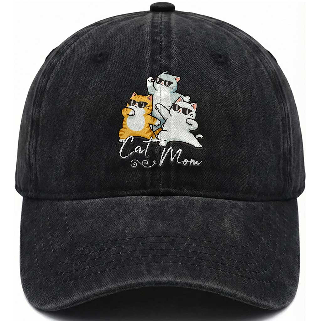 Cat Mom Washed Cotton Baseball Cap Three Cool Cats with Sunglasses
