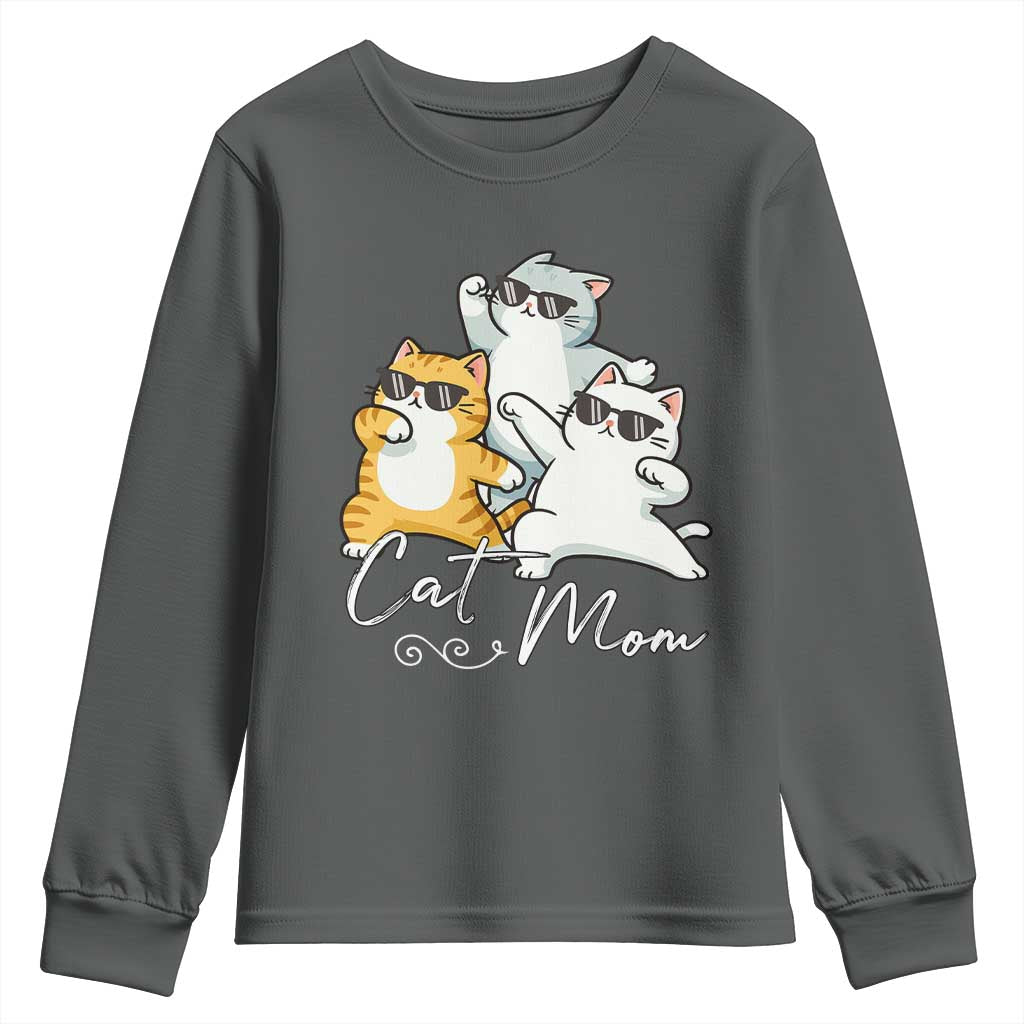 Cat Mom Youth Sweatshirt Three Cool Cats with Sunglasses - Wonder Print Shop
