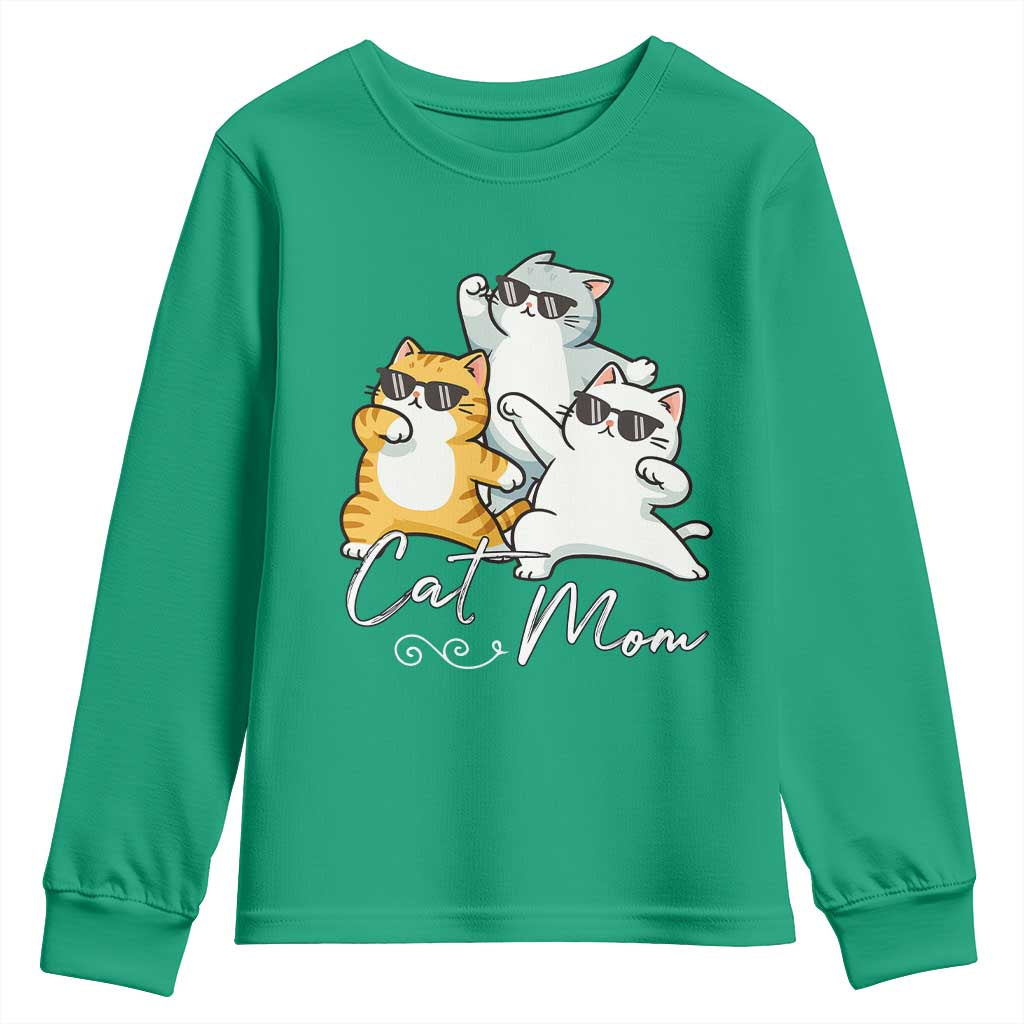 Cat Mom Youth Sweatshirt Three Cool Cats with Sunglasses - Wonder Print Shop