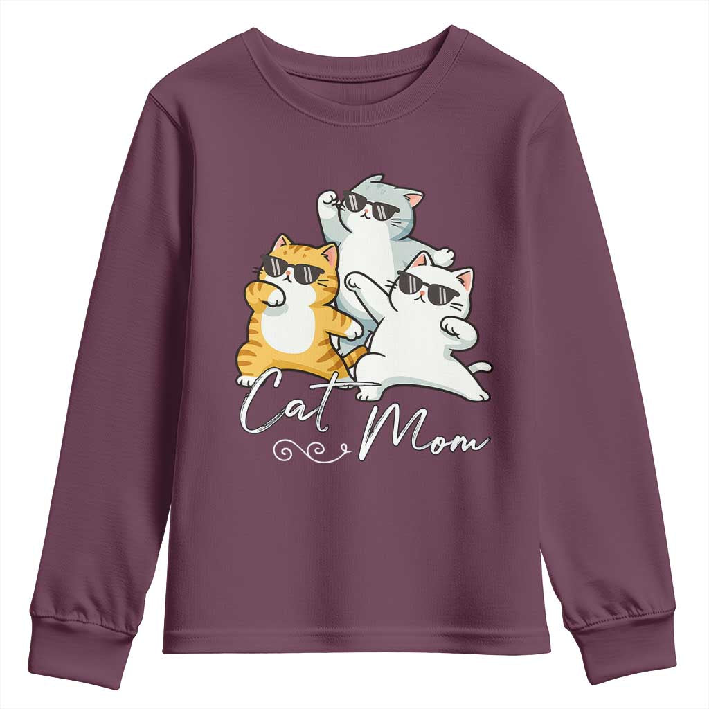 Cat Mom Youth Sweatshirt Three Cool Cats with Sunglasses - Wonder Print Shop